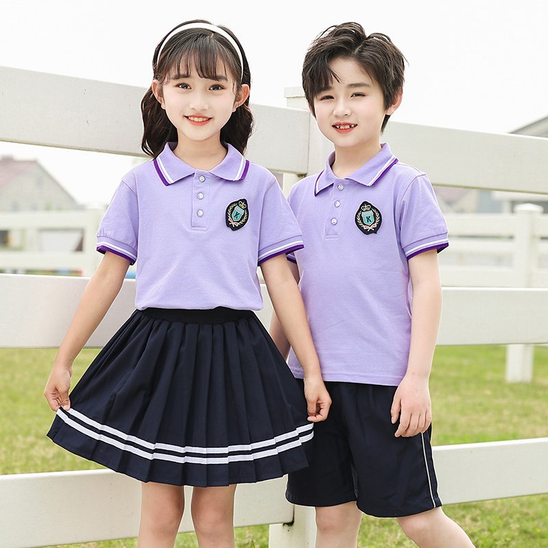 二年级小学生夏季运动班服运动套装英伦风幼儿园短袖园服夏装紫色