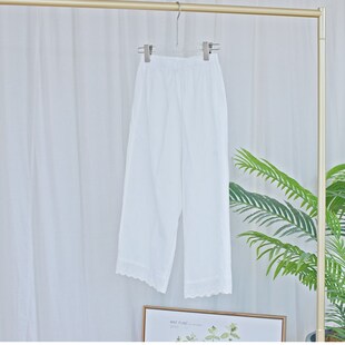 森系打底汉服叠穿裙袍衬裤好搭配轻薄柔软宽松直筒纯棉花边九分裤