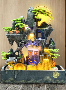 中式庭院假山流水摆件客厅玄关隔断循环水生财鱼池景观喷泉落地