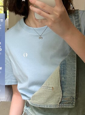 POXFFEE/正肩圆领宽松短袖潮牌打底t恤女2024春季新款显瘦上衣