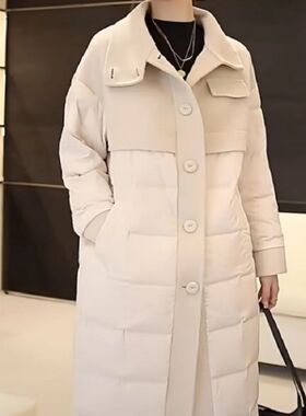 双面羊绒拼接鹅绒羽绒服女2024冬新款立领中长款驼色呢子大衣外套