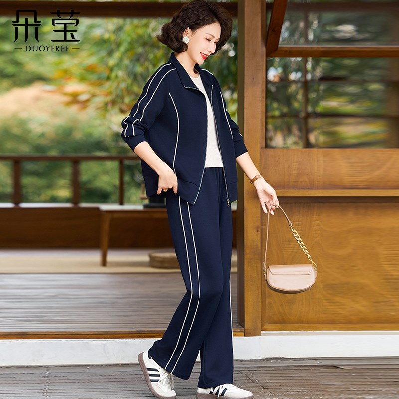 洋气妈妈春秋装休闲运动服套装中年女洋气外套中老年人时尚两件套