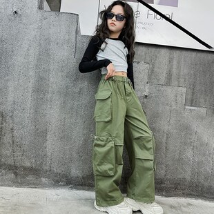 女童美式高街复古工装裤春秋新款韩版宽松直筒阔腿休闲儿童长裤子