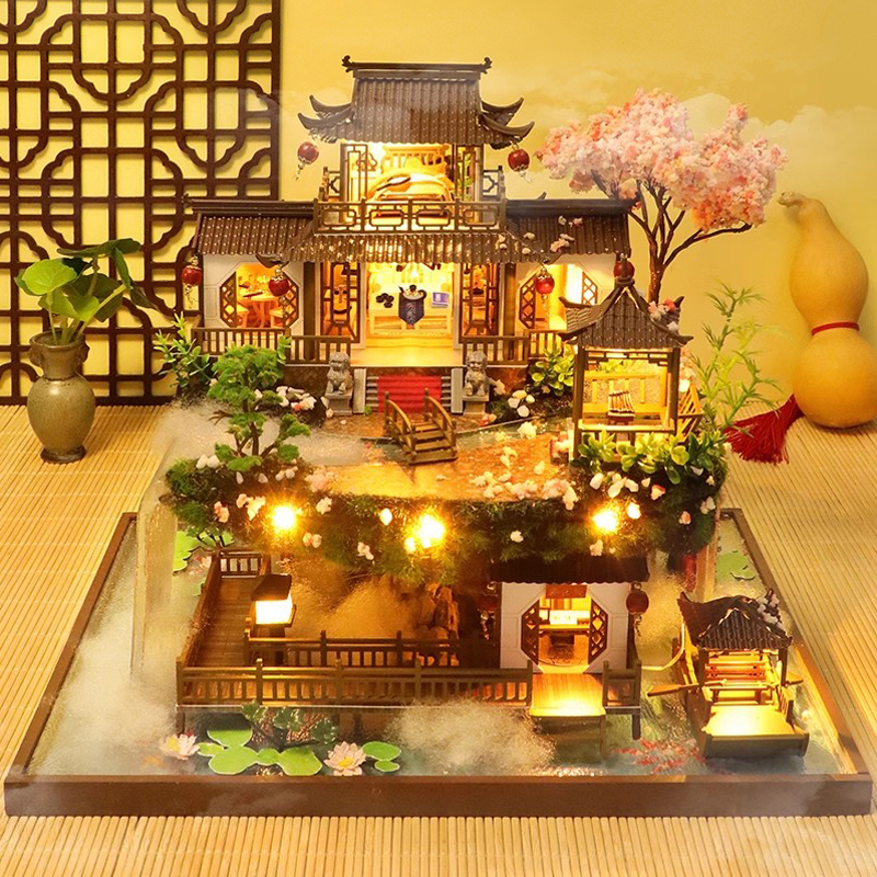 中国风diy小屋世外仙境古镇建筑别墅手工制作模型U房子生日礼物女