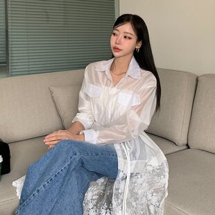 已出货 韩国东大门小众设计感微透蕾丝钩花网纱连衣裙女