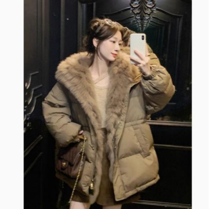 果果家 可拆卸大毛领韩版羽绒棉服女冬季2025新款加厚外套