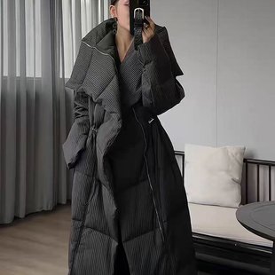 洋气时髦立领抽绳收腰羽绒服2025年冬季新款时尚百搭中长款外套女