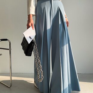 长裤 已出货 气质百搭高腰显瘦压褶设计感遮肉阔腿休闲裤