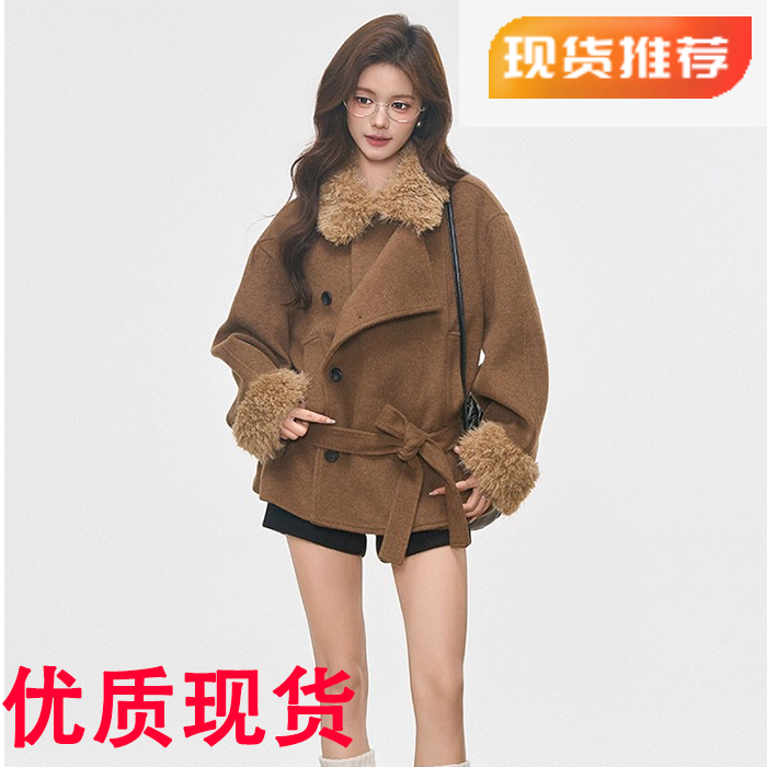 10.7新品 WESTAYONE毛领加厚毛呢大衣外套女士小个子高级+阔腿裤