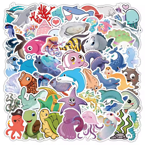 海洋生物贴纸鲨鱼海豚卡通图案