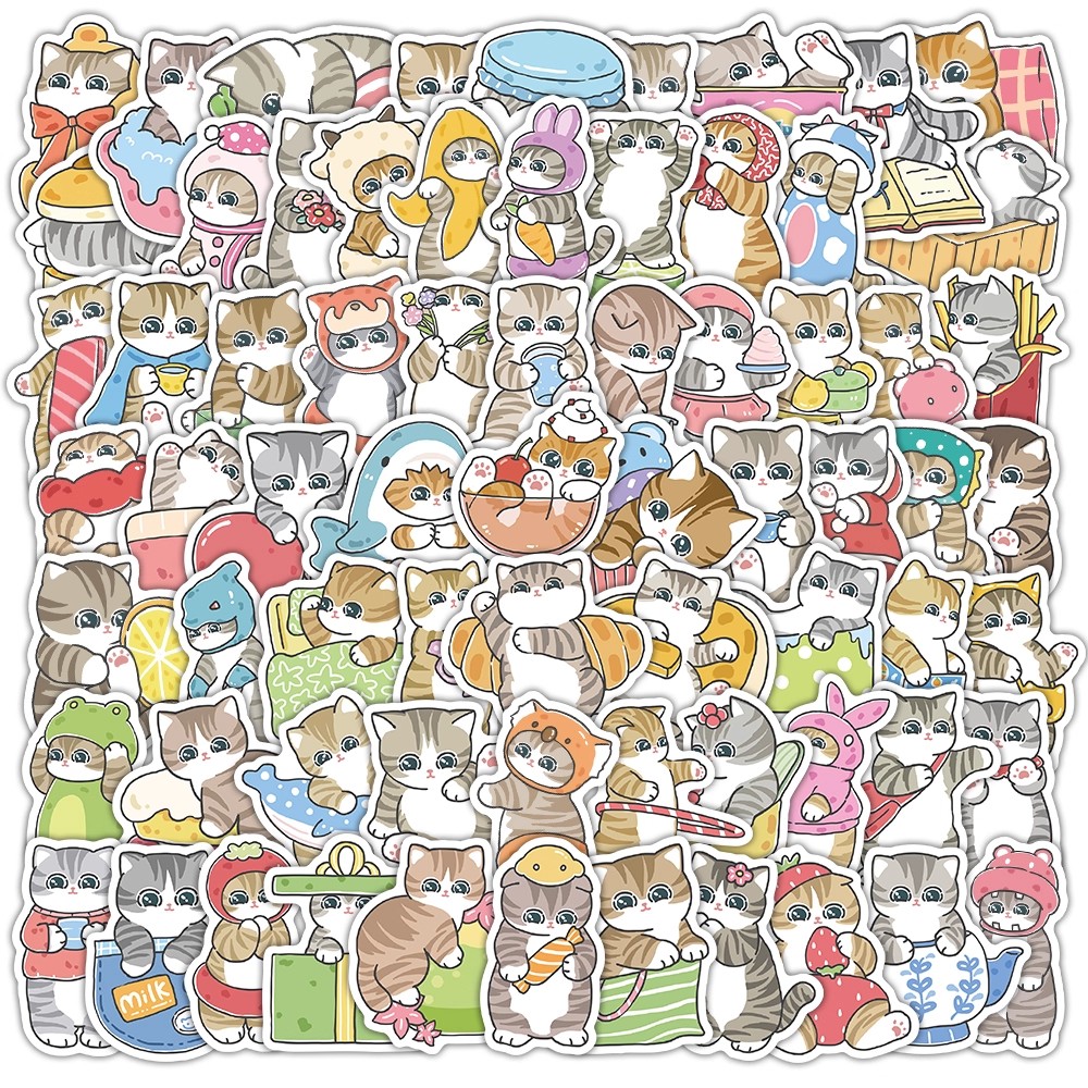 206张mofusand猫福珊迪贴纸鲨鱼猫卡通图案行李箱手机装饰贴画