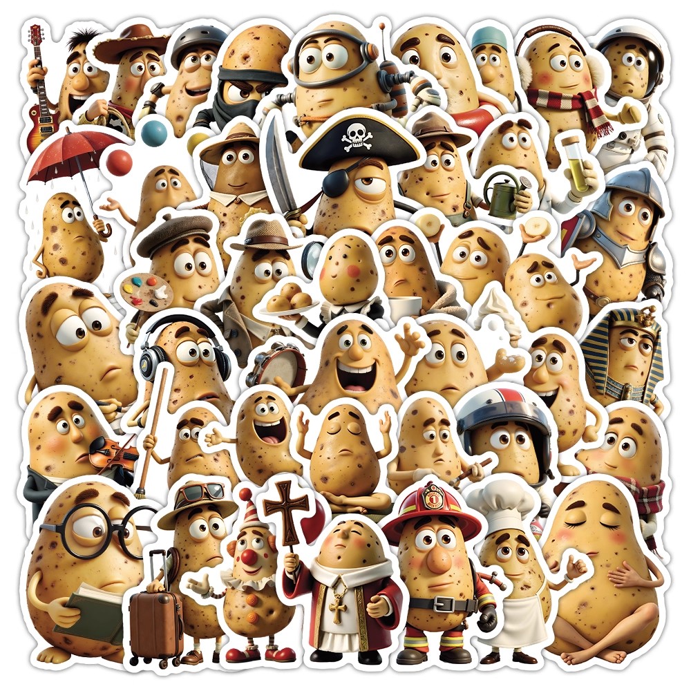 100张打工土豆人贴纸3D立体创意卡通图案行李箱桌面饰防水贴画