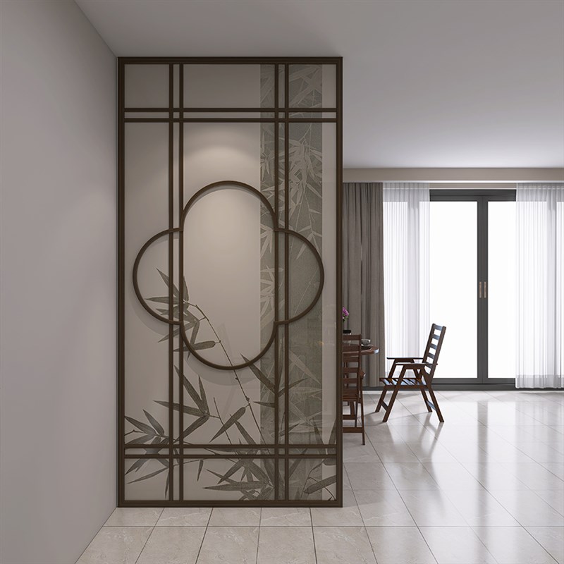 新中式实木屏风隔断客厅餐厅遮挡入户玄关花型镂空通顶半透纱屏