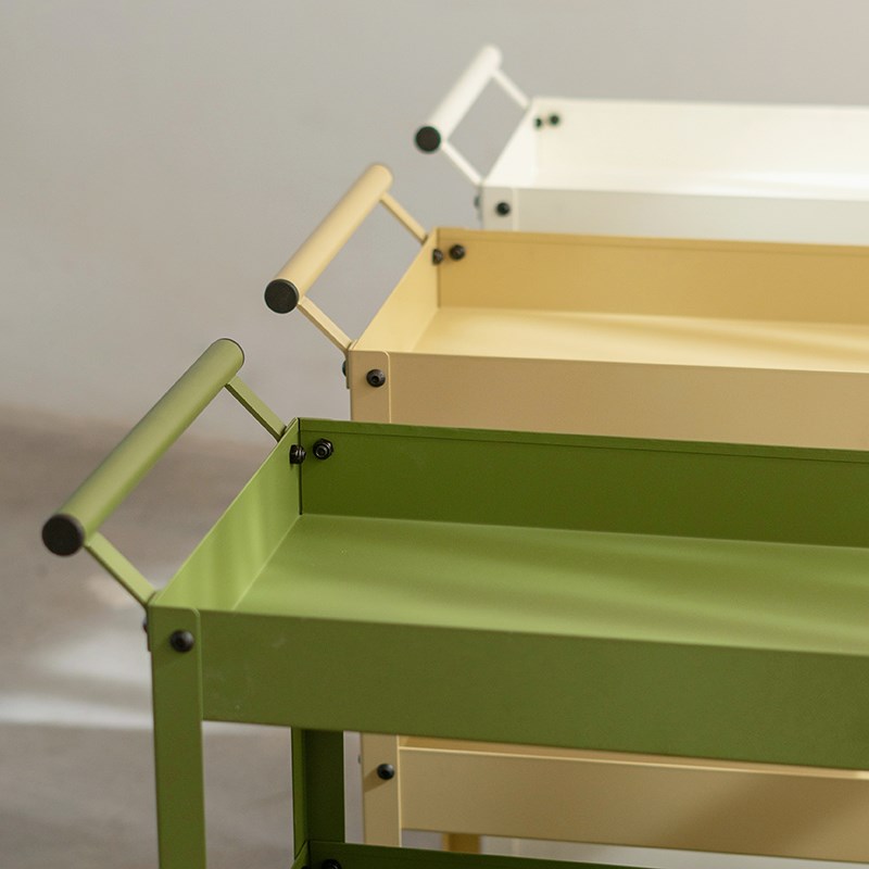 客厅沙发旁边小边几可移动带轮小户型绿色铁艺奶油风小推车置物架