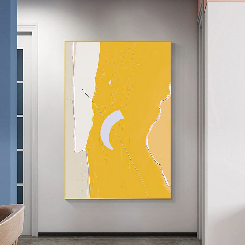小清新柠檬黄抽象几何色块油画肌理感装饰画餐厅二联儿童房间挂画图片