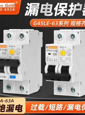 带漏电保护断路器家用2P40A63A双进出2位零火线小型过载空气开关
