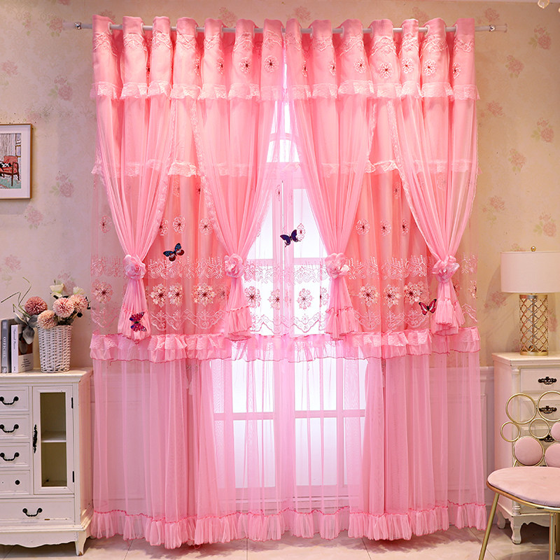 卧室窗帘2021年新款公主风高档韩式蕾丝结婚房粉色温馨浪漫儿童房