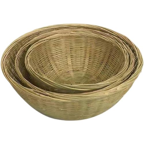 精品手工竹簸箕农夫竹编圆形水果篮蔬菜粮食收纳筐防虫实用竹篮子