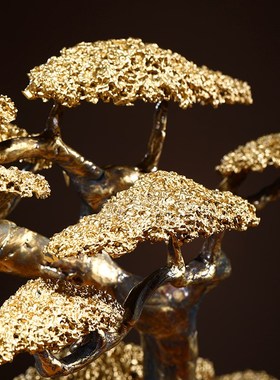 彩铜迎客松花瓶摆件新中式客厅入户玄关办公室高档装饰品乔迁礼物