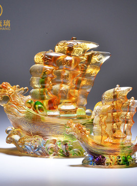 开业礼品一帆风顺帆船摆件 招财 家居客厅乔迁新居高档琉璃工艺品