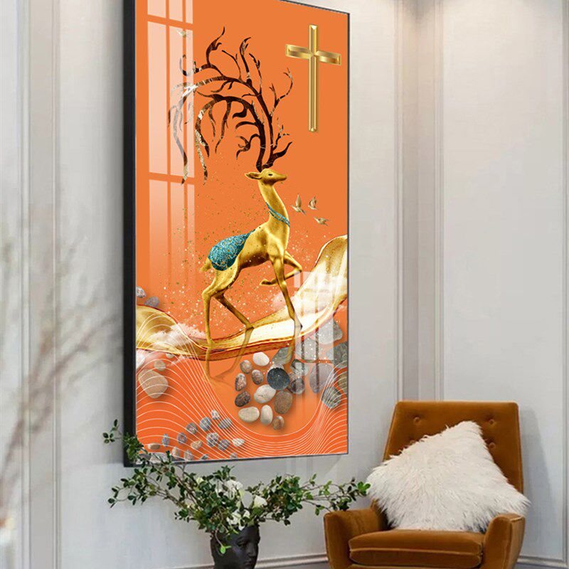 十字架玄关挂画晶瓷画玻璃装饰画铝合金框画金属框玻璃画