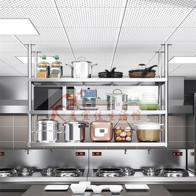 厨房多层碗盘架壁挂式置物架2不锈钢上墙吊架饭店调料3架悬挂墙架