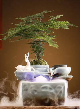 招财流水摆件转动石磨室内摆设办公室创意开业礼品陶瓷客厅送礼品