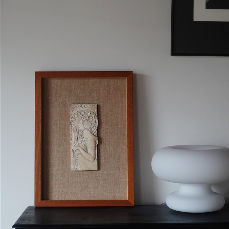 穆夏中古浮雕实物装裱立体画法式复古实木挂画小众艺术设计装饰画