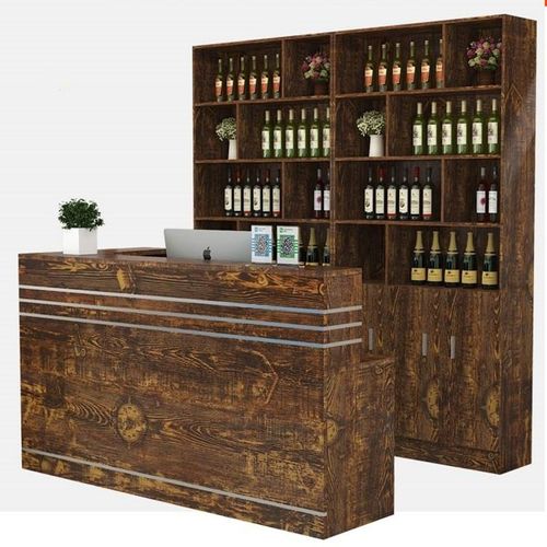 饭店收银台酒柜组合餐饮餐馆餐厅烧烤一体火锅复古酒水展示柜吧台