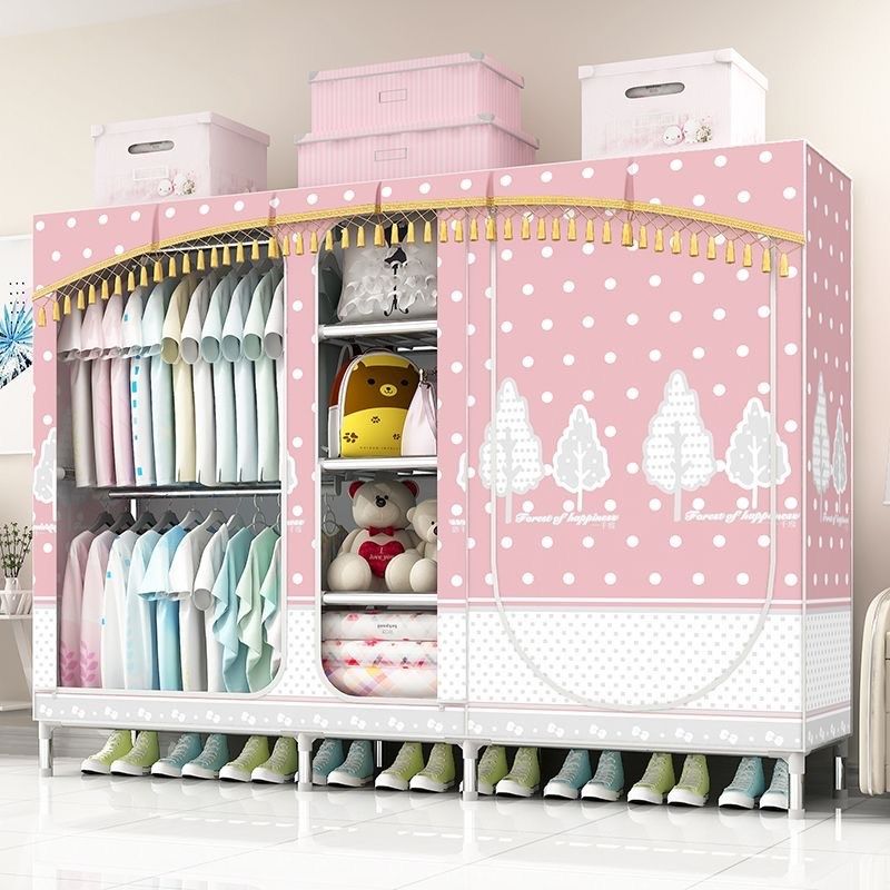 拉链全封闭防尘简易布衣柜家用卧室结实耐用钢管加粗加固金属衣柜