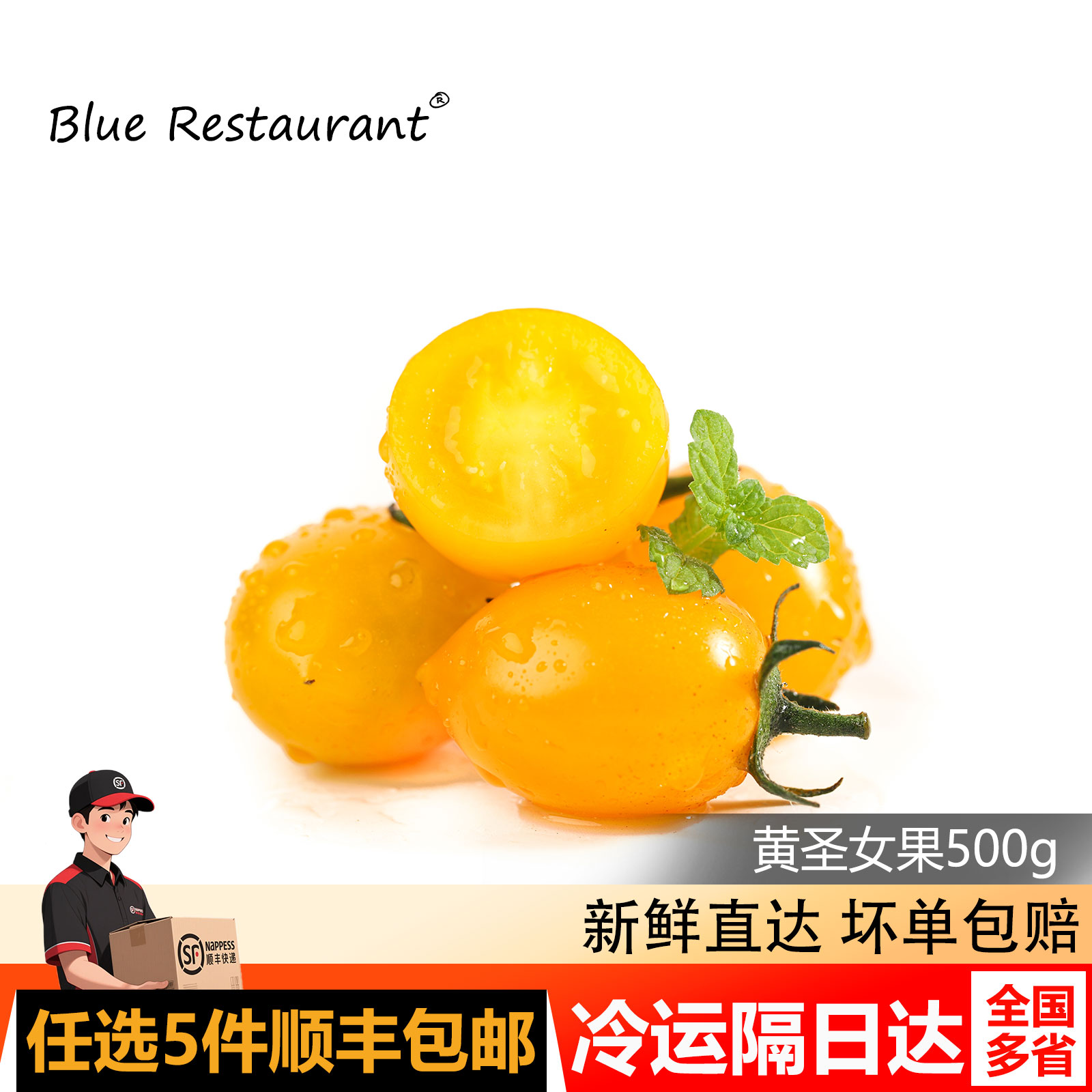 蓝餐厅黄圣女果新鲜黄色小番茄樱桃西红柿新鲜沙拉食材孕妇水果