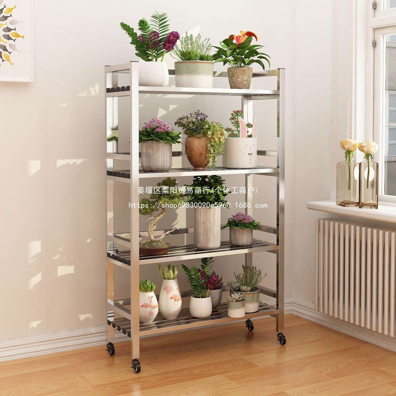 #304不锈钢移动花架带轮置物架阳台多层落地式室外多肉铁艺收纳架