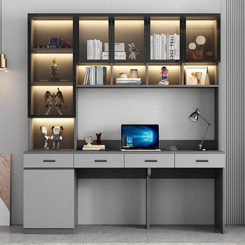 书桌学生家用台式电脑桌实木学习写字桌子轻奢办公桌书桌书架一体