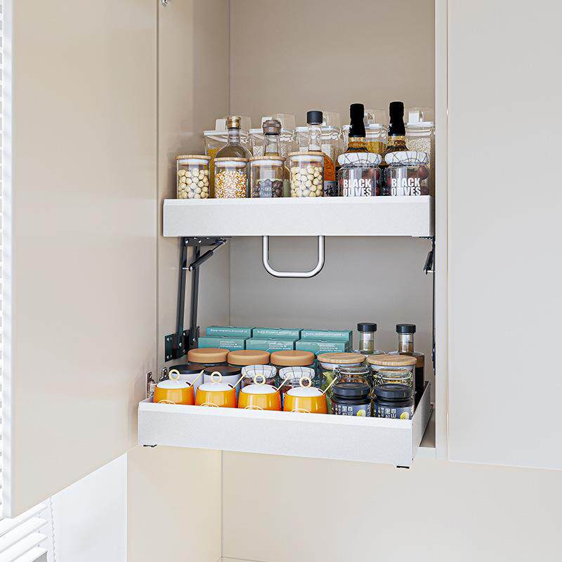 橱柜下拉式置物架厨房上吊柜升降拉篮调料架子极窄拉篮柜内储物盒