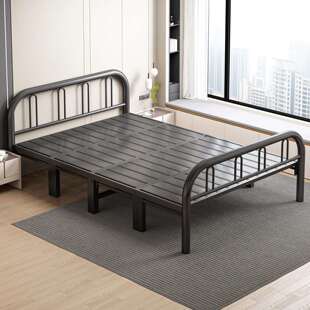折叠床单人铁艺床卧室1米2床出租屋公寓铁架床加厚床架双人钢丝床
