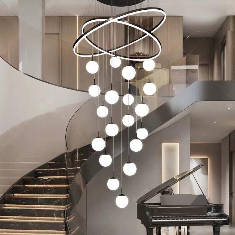 2024年新款挑空客厅圈圈大吊灯挑高别墅复式楼小loft公寓吊灯