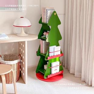 收纳架落地书柜杂志架儿童圣诞树可旋转杂志架绿松树绘本多层书架