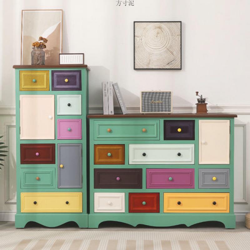 美式复古实木五斗柜家用客厅抽屉式五斗橱简约现代卧室多层亚马逊