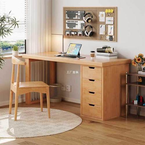 实木书桌学生家用书柜一体电脑桌台式卧室写字桌书房长条桌工作台