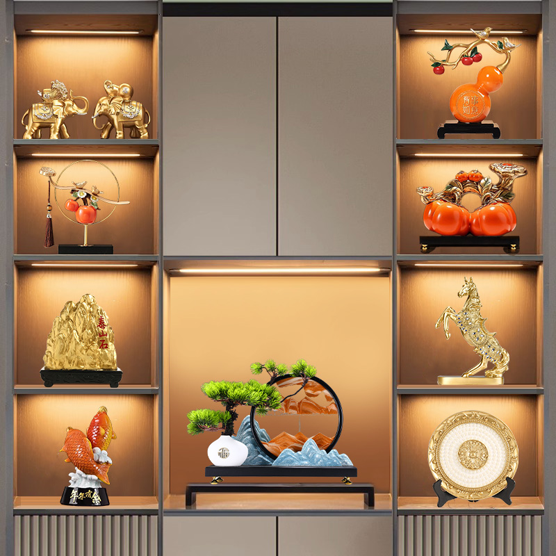 轻奢客厅高级感酒柜装饰品摆件展示柜新中式创意风水门厅庭院摆设