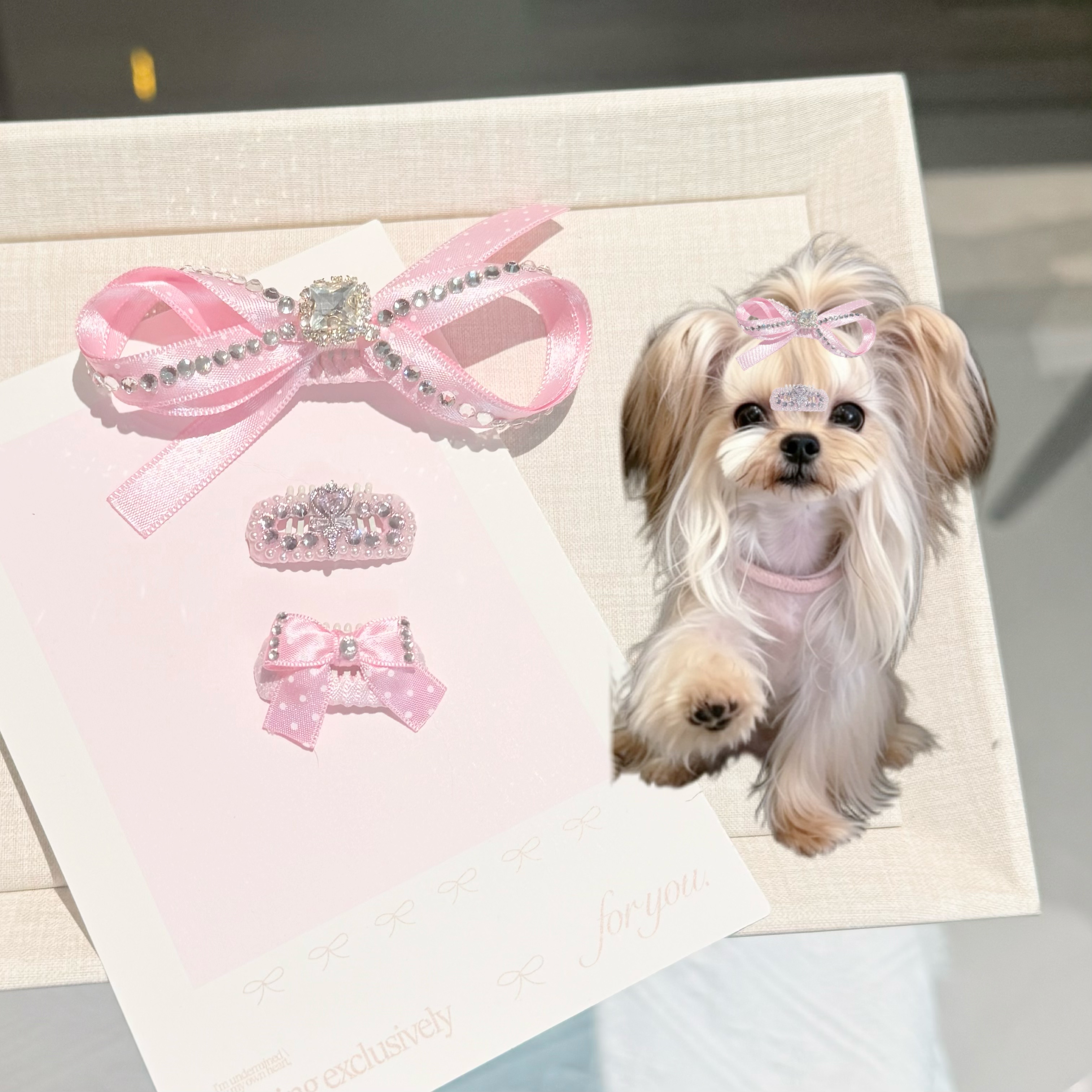 马尔济斯约克夏西施宠物长毛犬专用发夹宠物发夹进口高亮丝带bb夹