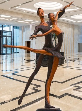 双人舞蹈玻璃钢铸铜抽象人物雕塑室内景观小品园林户外装饰摆件