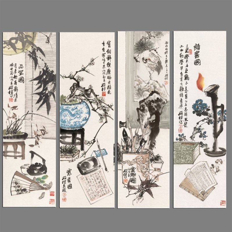 陈葆棣四条屏国画芯装饰客厅卧室书房办公高清微喷打印宣纸画心