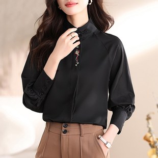 新中式盘扣立领衬衫秋冬女装搭配马面裙的加绒衬衣国风汉元素上衣
