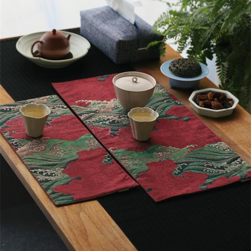 引之复古红云纱茶席茶垫文艺素雅茶道零配桌旗干泡席方茶布小桌垫