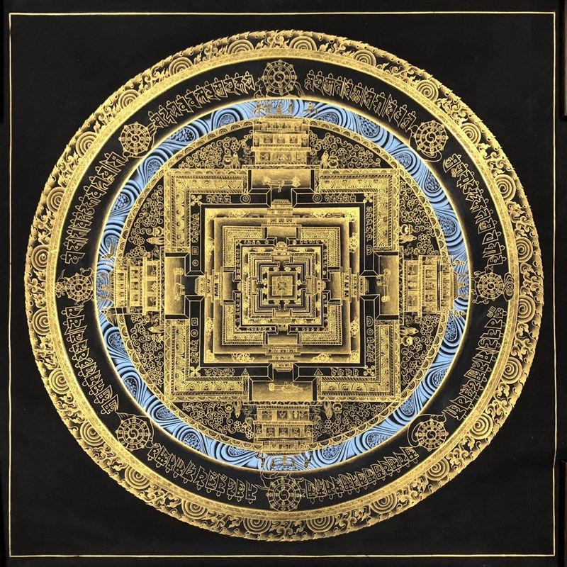 爆款唐卡纯手工画布一米黑金时轮金刚坛城尼泊尔西藏玄关装饰挂画,特色手工艺,藏族唐卡,淘宝优惠券,粉丝福利购,淘宝优惠卷