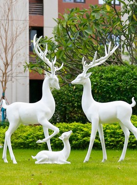 仿铜抽象梅花鹿玻璃钢动物雕塑景区公园草坪别墅花园小品装饰摆件
