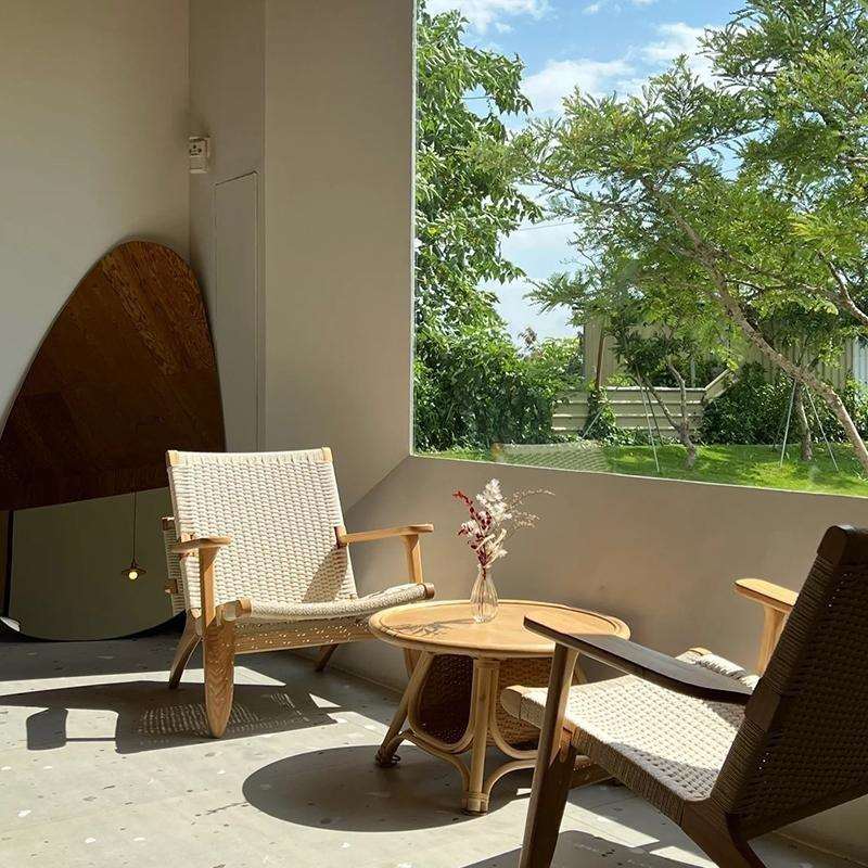 阳台休闲单人沙发椅懒人民宿酒店北欧客厅靠背椅实木简约扶手躺椅