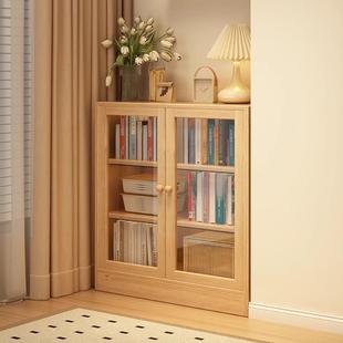 书柜实木带柜门落地置物架家用书架一体客厅靠墙收纳储物柜展示柜