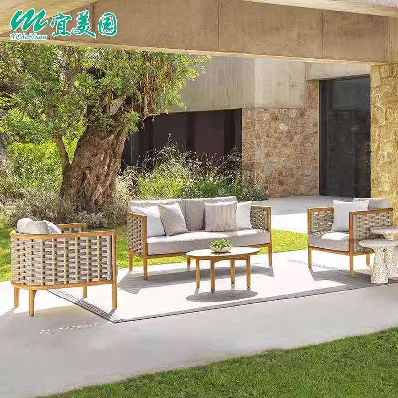 户外沙发庭院藤编桌椅花园露天实木防水防晒北欧阳台别墅花园沙发